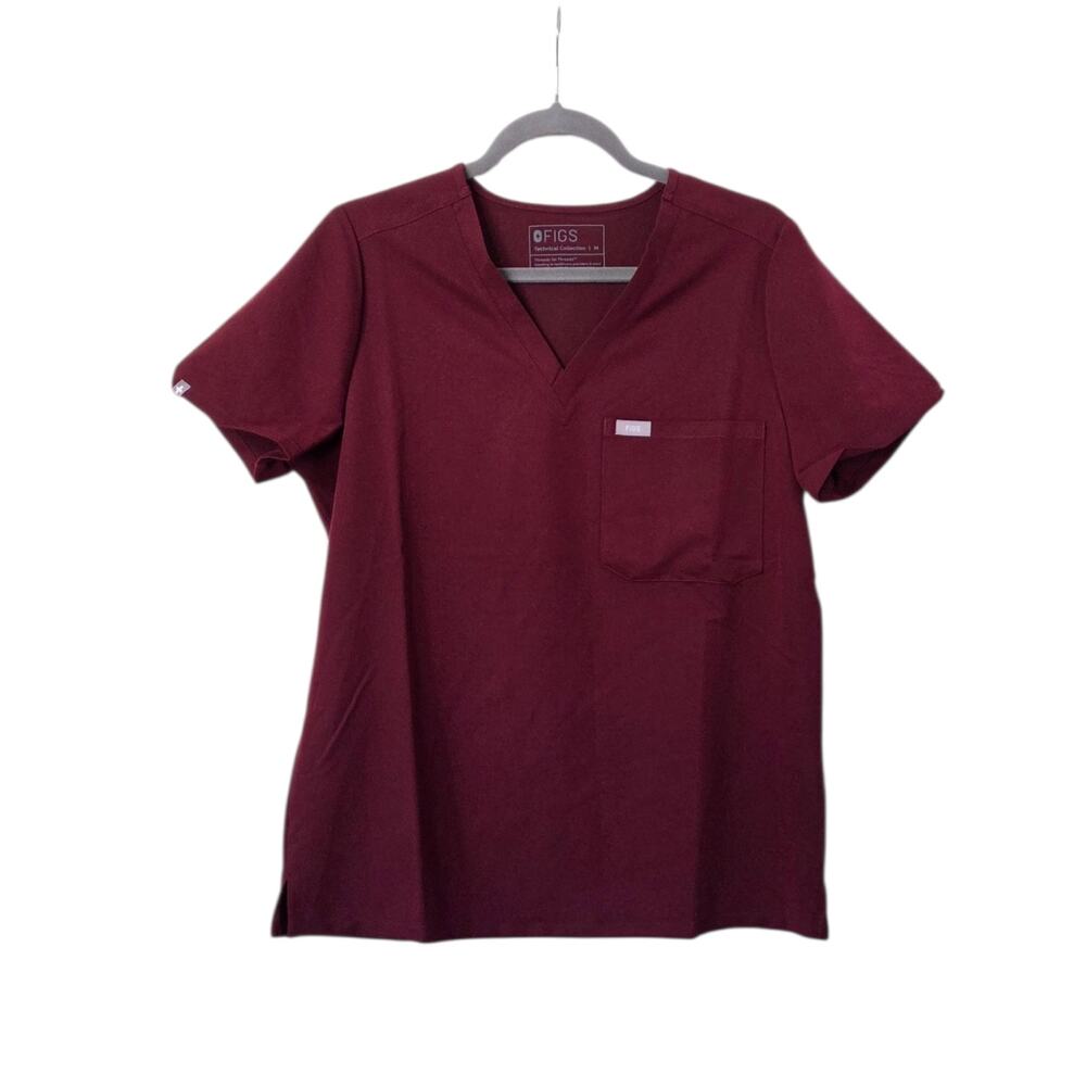 NWT Figs Catarina Technical Collection Maroon V-Neck Scrub Top, Women's Medium